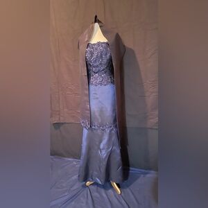 Helen Morley, Navy Blue Strapless Evening Gown Dress 12 Shawl NWOT